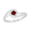Thumbnail Image 0 of 4.0mm Garnet and Lab-Created White Sapphire Bypass Swirl Frame Split Shank Ring in Sterling Silver