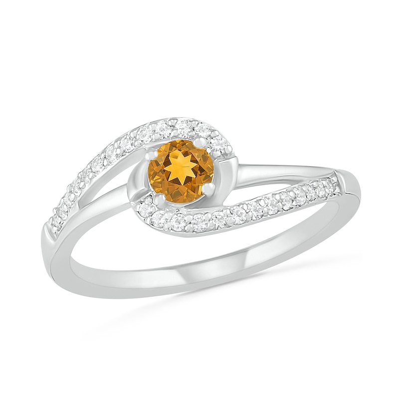 4.0mm Citrine and Lab-Created White Sapphire Bypass Swirl Frame Split Shank Ring in Sterling Silver