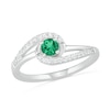 Thumbnail Image 0 of 4.0mm Lab-Created Emerald and White Sapphire Bypass Swirl Frame Split Shank Ring in Sterling Silver