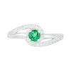 4.0mm Lab-Created Emerald and White Sapphire Bypass Swirl Frame Split Shank Ring in Sterling Silver
