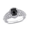 Thumbnail Image 1 of 0.95 CT. T.W. Enhanced Black and White Diamond Tiered Shank Vintage-Style Engagement Ring in 10K White Gold
