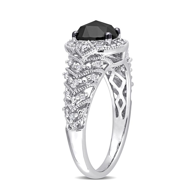 Main Image 3 of 0.95 CT. T.W. Enhanced Black and White Diamond Tiered Shank Vintage-Style Engagement Ring in 10K White Gold