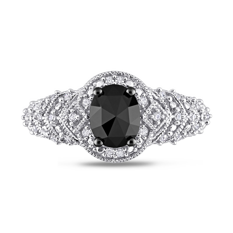 Main Image 4 of 0.95 CT. T.W. Enhanced Black and White Diamond Tiered Shank Vintage-Style Engagement Ring in 10K White Gold