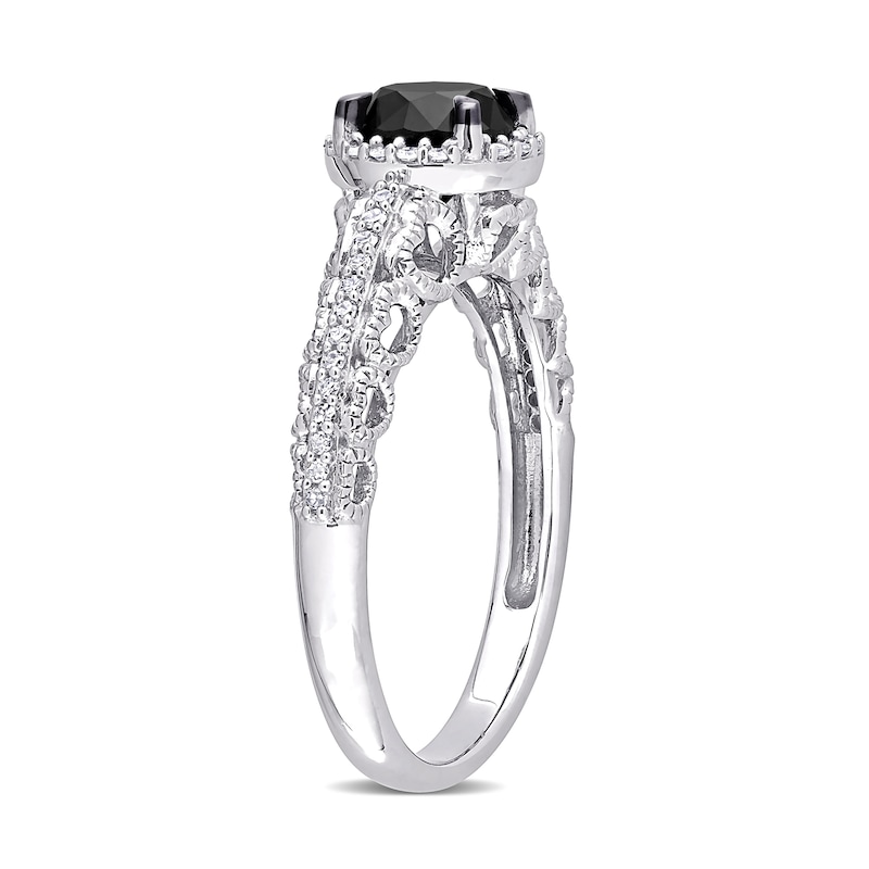 Main Image 3 of 1.14 CT. T.W. Enhanced Black and White Diamond Frame Vintage-Style Engagement Ring in 10K White Gold