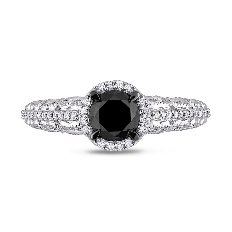 Main Image 4 of 1.14 CT. T.W. Enhanced Black and White Diamond Frame Vintage-Style Engagement Ring in 10K White Gold