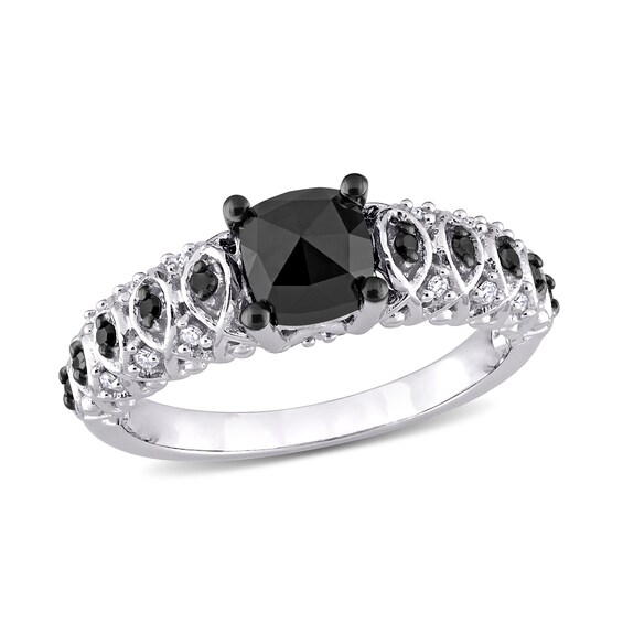 1.15 CT. T.W. Enhanced Black and White Diamond Engagement Ring in 10K White Gold