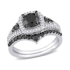Thumbnail Image 1 of 1.46 CT. T.W. Black and White Diamond Cushion Frame Bridal Set in 10K White Gold