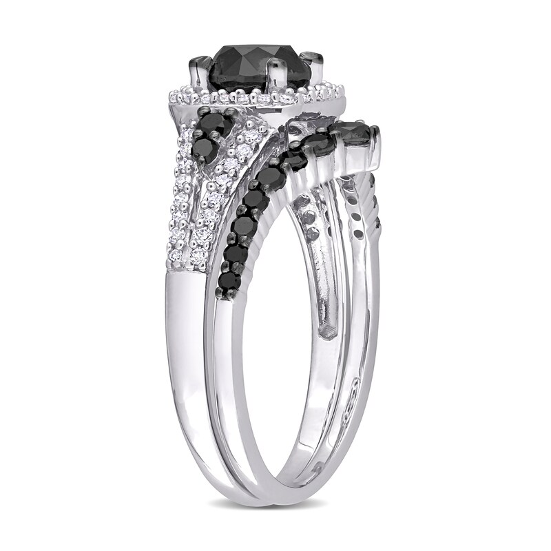 Main Image 3 of 1.46 CT. T.W. Black and White Diamond Cushion Frame Bridal Set in 10K White Gold
