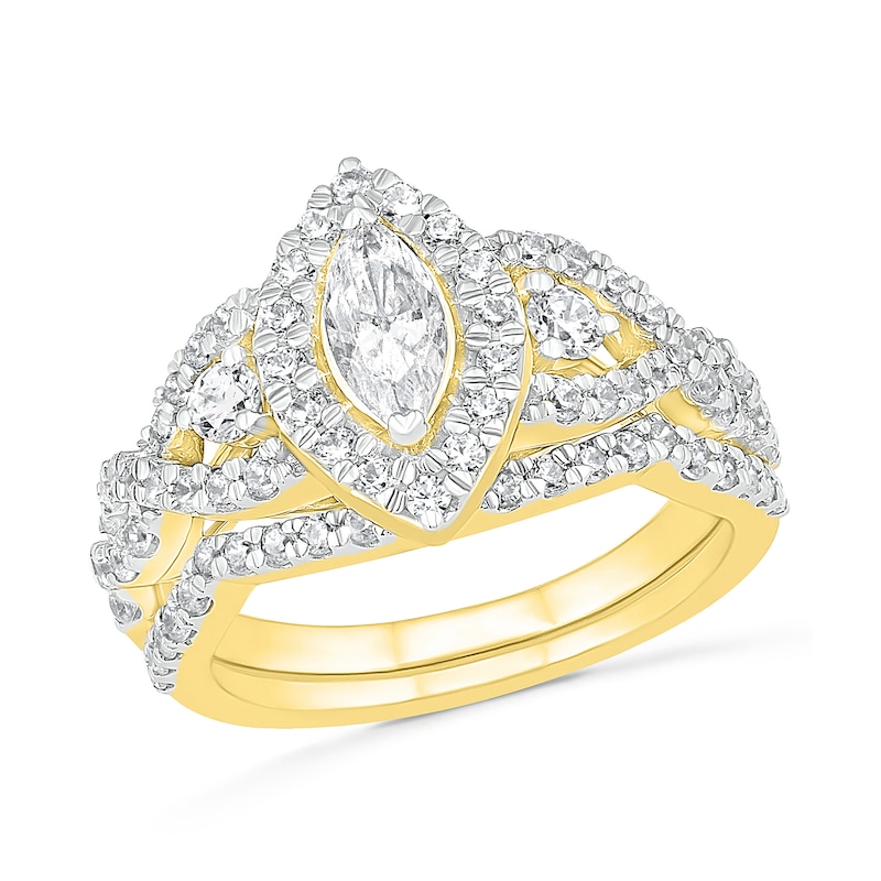 Main Image 1 of 1.45 CT. T.W. Marquise Diamond Frame Vintage-Style Bridal Set in 10K Gold