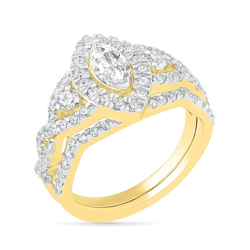 Main Image 2 of 1.45 CT. T.W. Marquise Diamond Frame Vintage-Style Bridal Set in 10K Gold