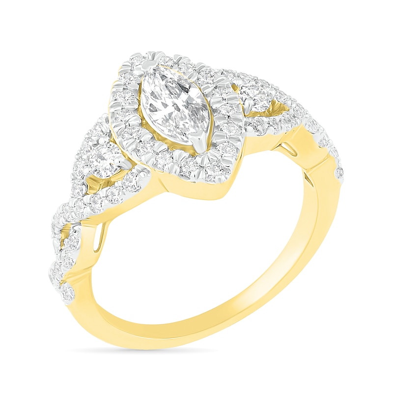 Main Image 3 of 1.45 CT. T.W. Marquise Diamond Frame Vintage-Style Bridal Set in 10K Gold