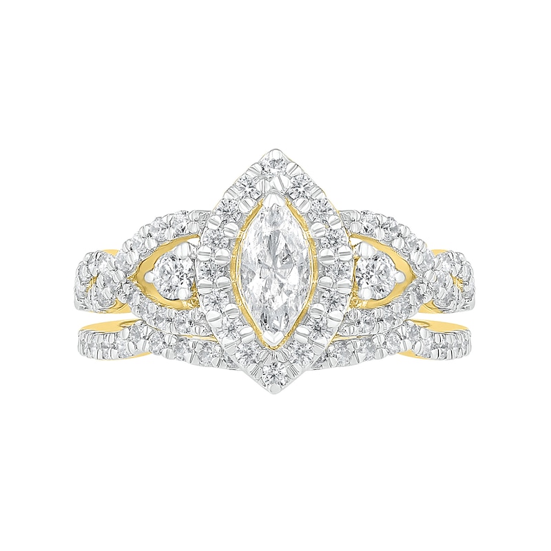 Main Image 4 of 1.45 CT. T.W. Marquise Diamond Frame Vintage-Style Bridal Set in 10K Gold