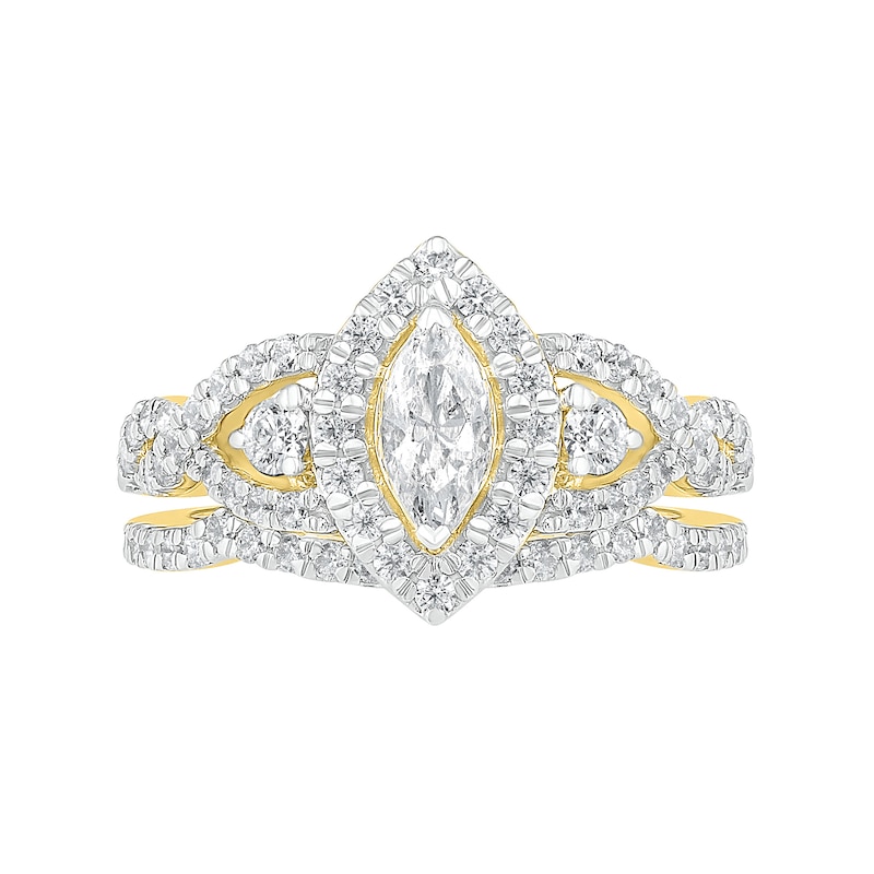 1.45 CT. T.W. Marquise Diamond Frame Vintage-Style Bridal Set in 10K Gold