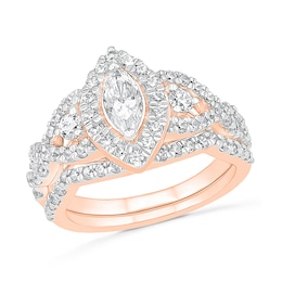 1.45 CT. T.W. Marquise Diamond Frame Vintage-Style Bridal Set in 10K Rose Gold