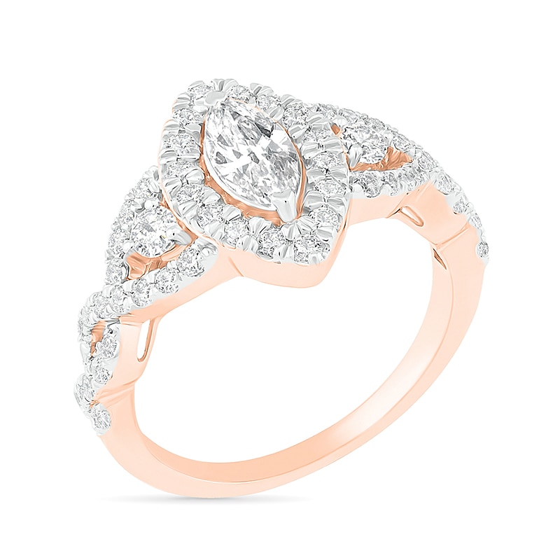 Main Image 3 of 1.45 CT. T.W. Marquise Diamond Frame Vintage-Style Bridal Set in 10K Rose Gold
