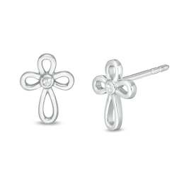 Child's Vera Wang Love Collection White Topaz Cross Stud Earrings in Sterling Silver