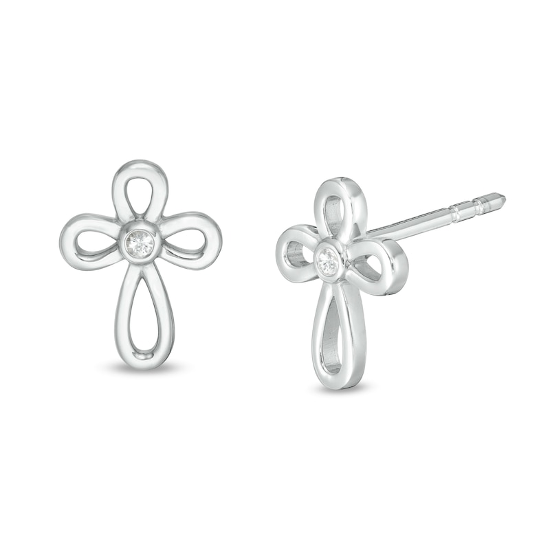 Child's Vera Wang Love Collection White Topaz Cross Stud Earrings in Sterling Silver|Peoples Jewellers
