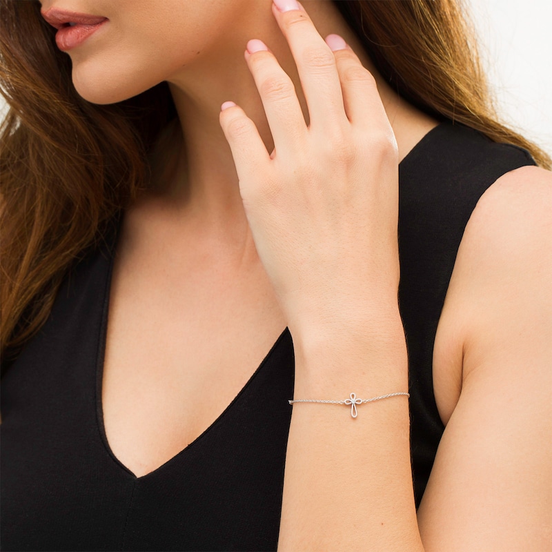 Main Image 2 of Child's Vera Wang Love Collection White Topaz Cross Bracelet in Sterling Silver - 6.0"