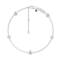 Vera Wang Love Collection 6.0mm Cultured Freshwater Pearl and White Topaz Station Bracelet in Sterling Silver - 7.5&quot;