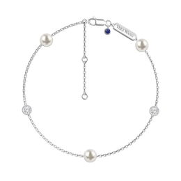 Vera Wang Love Collection 6.0mm Freshwater Cultured Pearl and White Topaz Station Bracelet in Sterling Silver-7.5"