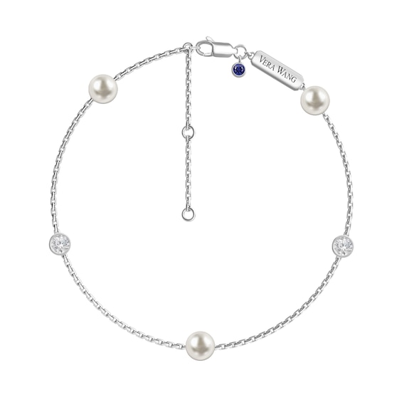 Vera Wang Love Collection 6.0mm Freshwater Cultured Pearl and White Topaz Station Bracelet in Sterling Silver-7.5"