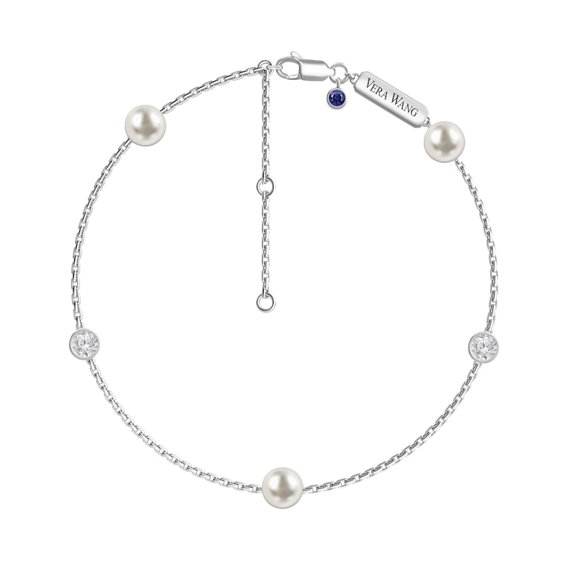 Vera Wang Love Collection 6.0mm Cultured Freshwater Pearl and White Topaz Station Bracelet in Sterling Silver - 7.5"|Peoples Jewellers