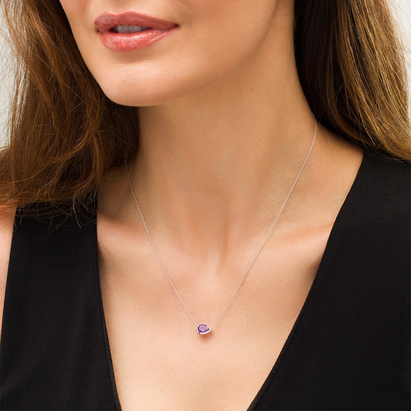 Vera Wang Love Collection Sideways Amethyst Wedding Party Gifts Necklace in Sterling Silver