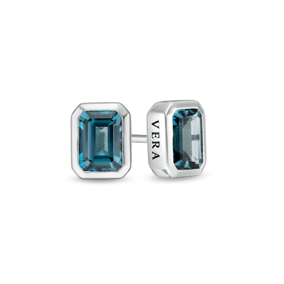 Vera Wang Love Collection Wedding Party Gifts London Blue Topaz Stud Earrings in Sterling Silver