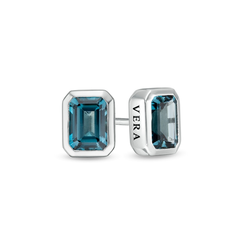 Vera Wang Love Collection Wedding Party Gifts London Blue Topaz Stud Earrings in Sterling Silver