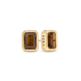 Vera Wang Love Collection Wedding Party Gifts Smoky Quartz Stud Earrings in 14K Gold Vermeil