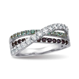 Mother's 3.0mm Birthstone and Cubic Zirconia Frame Engravable Crossover Ring by ArtCarved (3-5 Stones and 1 Line)