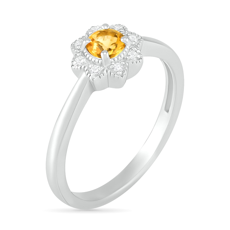 Main Image 2 of 4.0mm Citrine and 0.04 CT. T.W. Diamond Vintage-Style Flower Ring in Sterling Silver