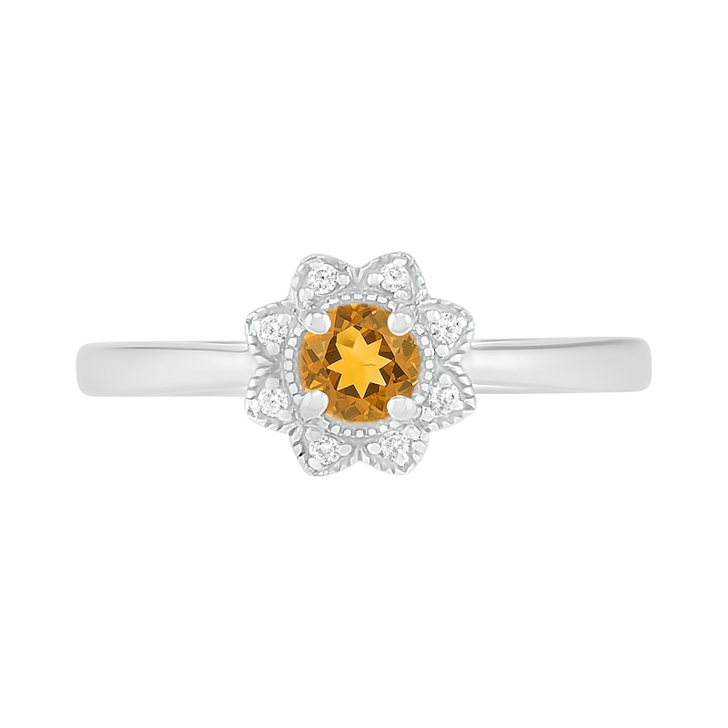 Main Image 3 of 4.0mm Citrine and 0.04 CT. T.W. Diamond Vintage-Style Flower Ring in Sterling Silver