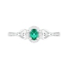 Oval Lab-Created Emerald and 0.04 CT. T.W. Diamond Frame Tapered Heart Shank Ring in Sterling Silver