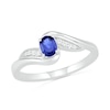 Thumbnail Image 0 of Oval Lab-Created Blue and White Sapphire Bypass Wave Ring in Sterling Silver