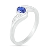 Thumbnail Image 1 of Oval Lab-Created Blue and White Sapphire Bypass Wave Ring in Sterling Silver