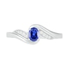 Thumbnail Image 2 of Oval Lab-Created Blue and White Sapphire Bypass Wave Ring in Sterling Silver