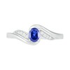 Thumbnail Image 2 of Oval Lab-Created Blue and White Sapphire Bypass Wave Ring in Sterling Silver