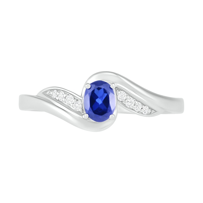 Oval Lab-Created Blue and White Sapphire Bypass Wave Ring in Sterling Silver