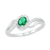 Thumbnail Image 0 of Oval Lab-Created Emerald and White Sapphire Bypass Frame Rolling Wave Ring in Sterling Silver