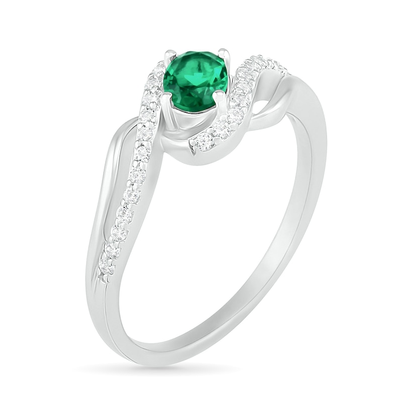 Oval Lab-Created Emerald and White Sapphire Bypass Frame Rolling Wave Ring in Sterling Silver