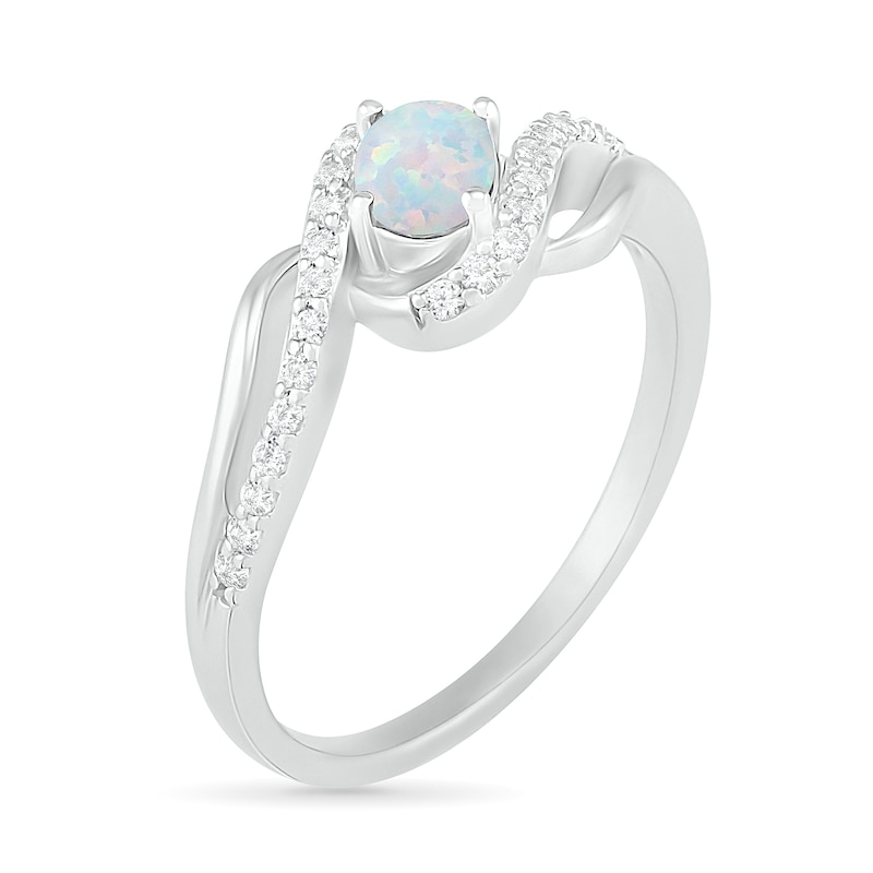 Oval Lab-Created Opal and White Sapphire Bypass Frame Rolling Wave Ring in Sterling Silver