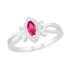 Thumbnail Image 0 of Marquise Lab-Created Ruby and 0.04 CT. T.W. Diamond Frame Crossover Split Shank Ring in Sterling Silver
