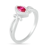 Thumbnail Image 1 of Marquise Lab-Created Ruby and 0.04 CT. T.W. Diamond Frame Crossover Split Shank Ring in Sterling Silver