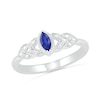 Thumbnail Image 0 of Marquise Lab-Created Blue Sapphire and Diamond Accent Layered Leaf-Sides Vintage-Style Ring in Sterling Silver