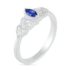 Thumbnail Image 1 of Marquise Lab-Created Blue Sapphire and Diamond Accent Layered Leaf-Sides Vintage-Style Ring in Sterling Silver