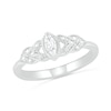 Thumbnail Image 0 of Marquise Lab-Created White Sapphire and Diamond Accent Layered Leaf-Sides Vintage-Style Ring in Sterling Silver