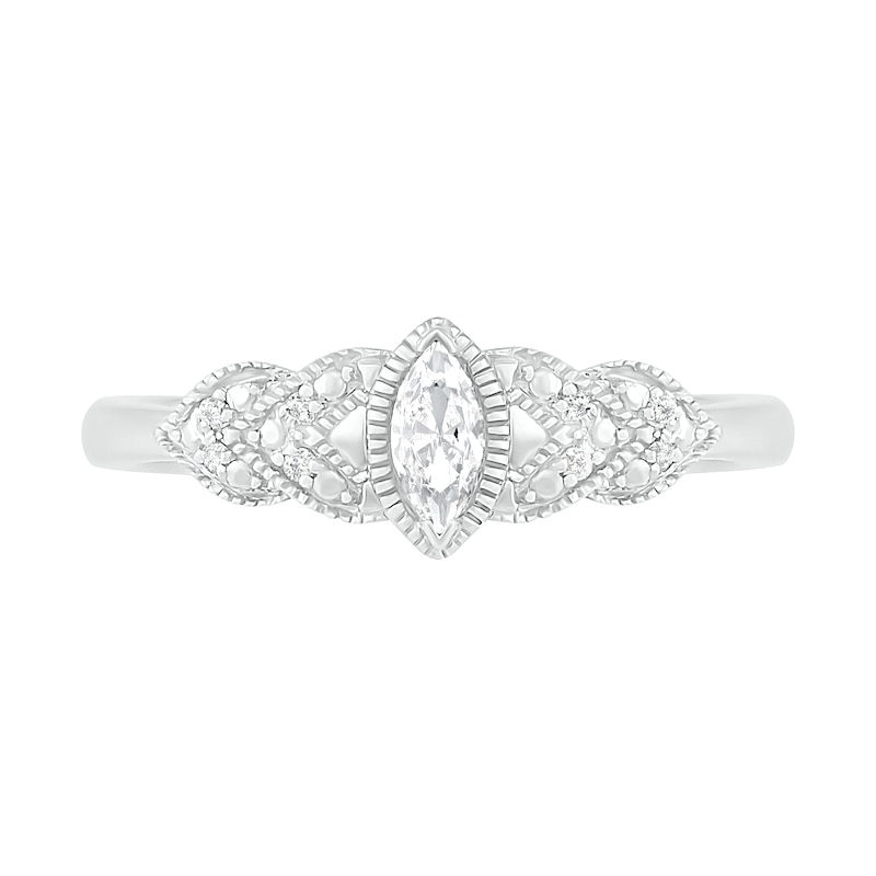 Marquise Lab-Created White Sapphire and Diamond Accent Layered Leaf-Sides Vintage-Style Ring in Sterling Silver