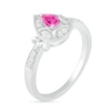 Thumbnail Image 1 of Pear-Shaped Lab-Created Pink and White Sapphire Frame Scrolling Tapered Shank Vintage-Style Ring in Sterling Silver
