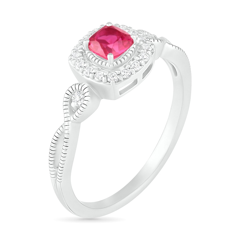 Main Image 2 of 4.0mm Cushion-Cut Lab-Created Ruby and White Sapphire Frame Infinity Shank Vintage-Style Ring in Sterling Silver